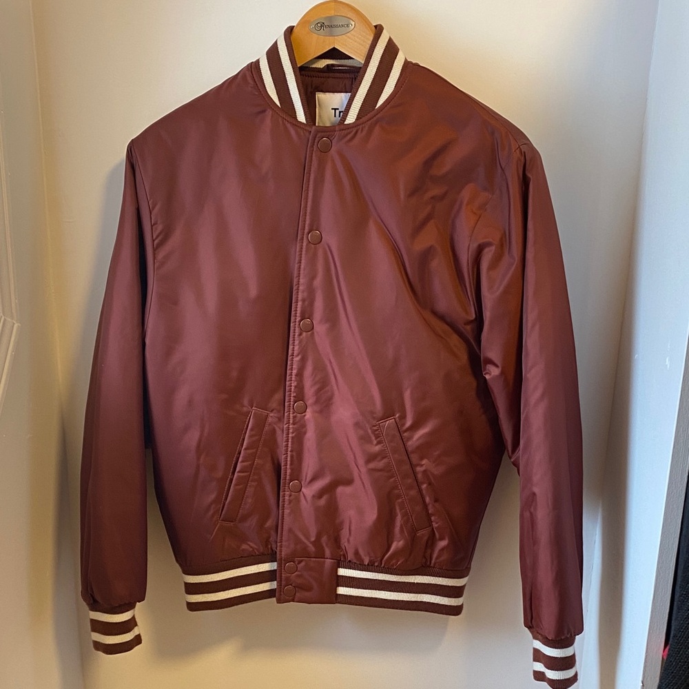 TNA Maroon Bomber Jacket with White Stripe Trim